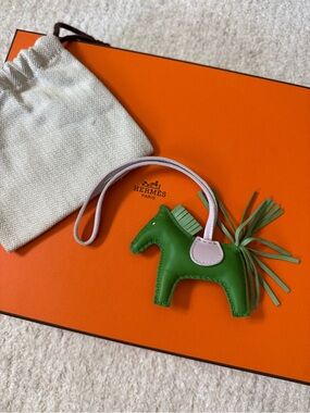 Hermes Green and Pale Pink Leather Horse Bag Charm